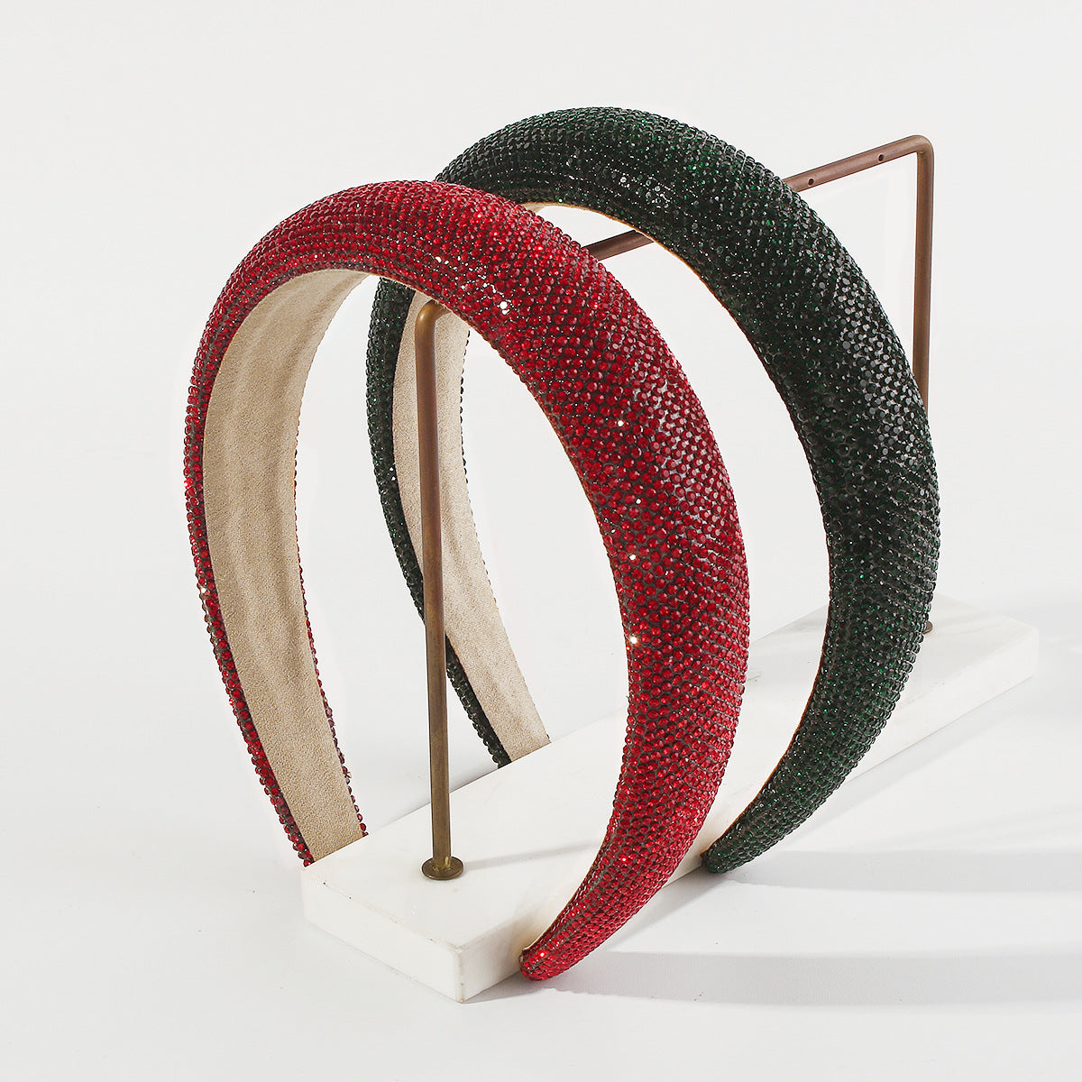 Wholesale Red and Green Full Diamond Christmas Hair Hoops